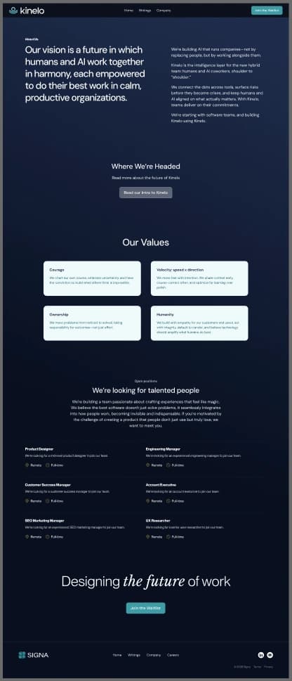 Kinelo content sections
