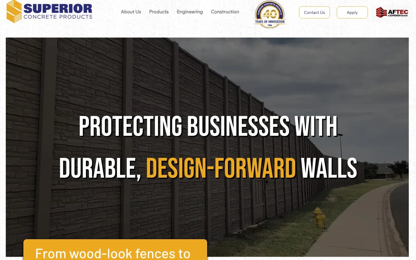 Superior Concrete Products website, design-forward precast walls