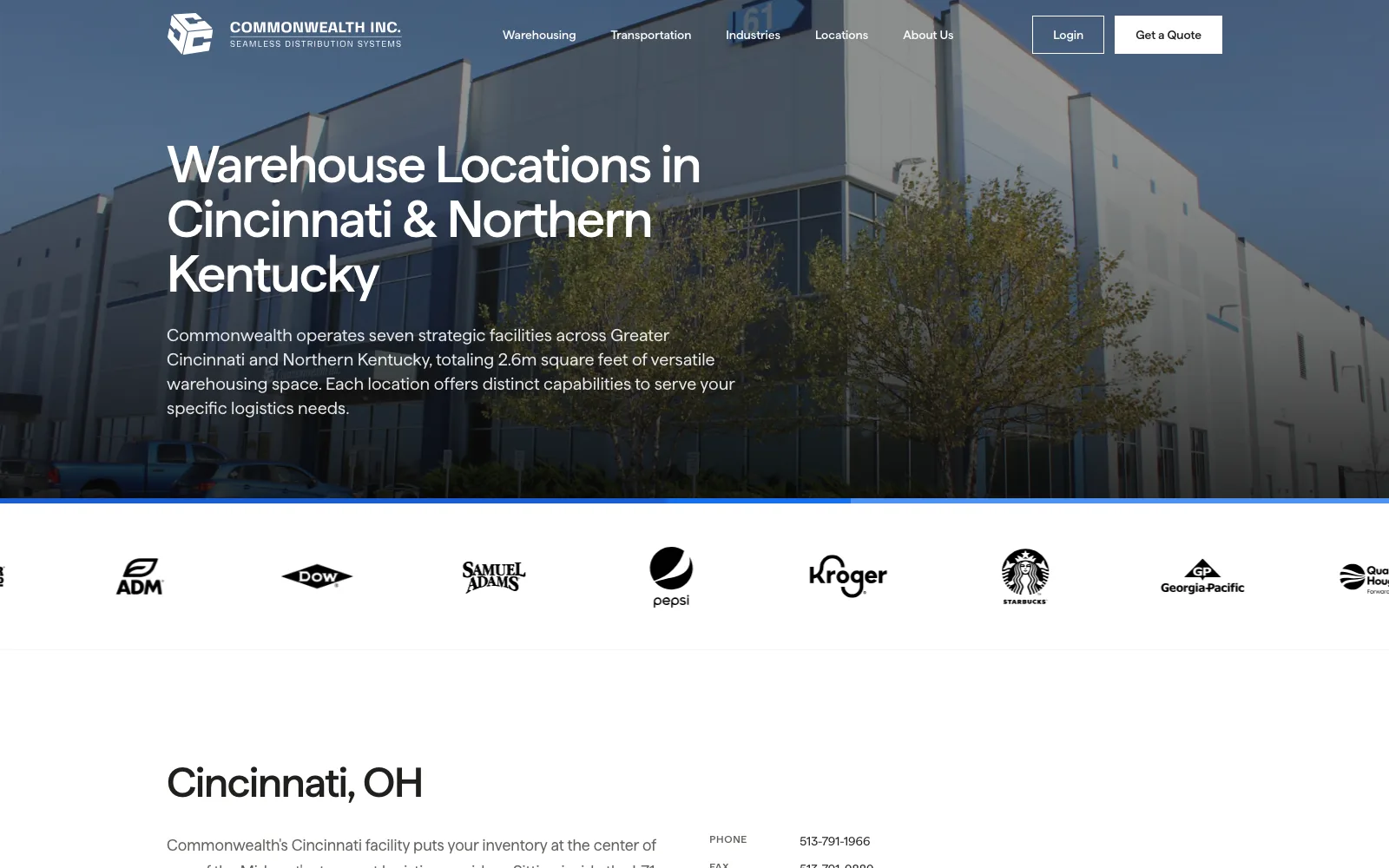 Commonwealth Inc. warehouse locations across Cincinnati and Northern Kentucky