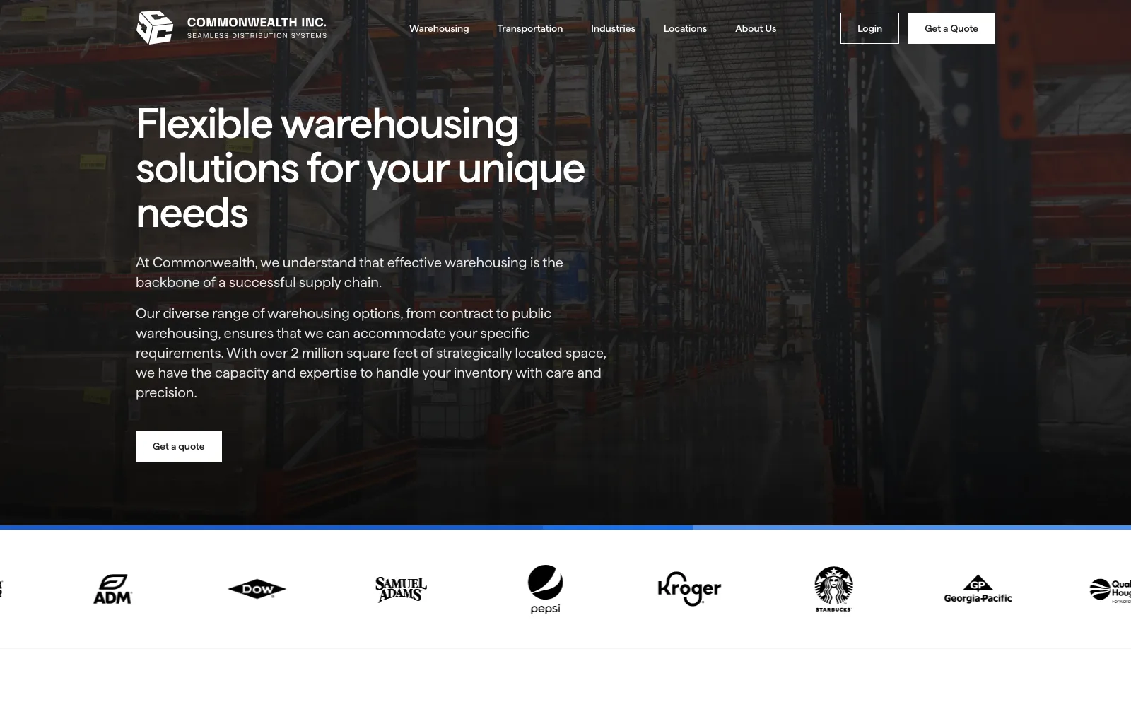Commonwealth Inc. warehousing services page