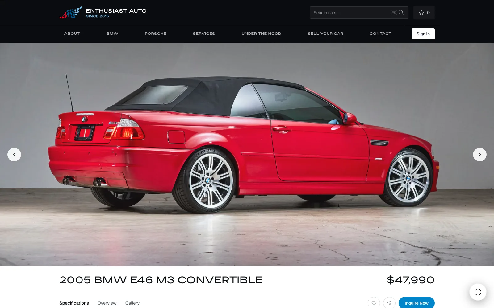 Enthusiast Auto Group vehicle detail page for a 2005 BMW E46 M3 Convertible
